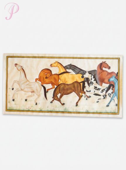 Horse Family on Silk Miniature Hand Brush Painting