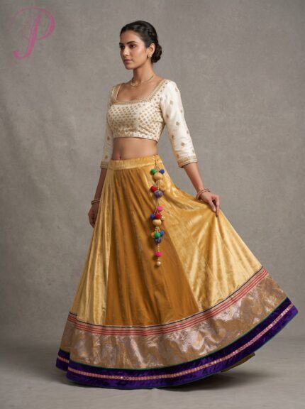 Golden Lappa Work on Velvet Material Heavy Tassle Skirt