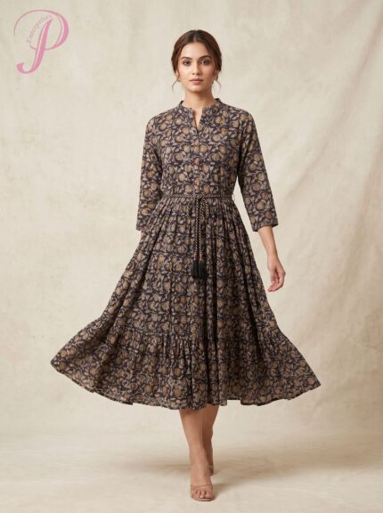 Vegetable Color of Bagru Knee length Dress