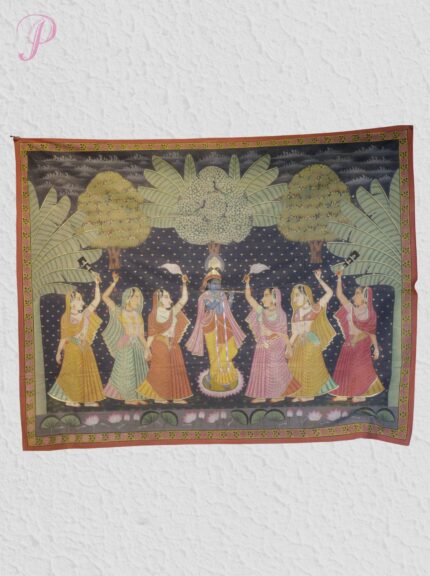 Handmade Pichwai Painting – Krishna Raas Leela Under Kadamba Tree