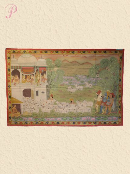 Handmade Pichwai Painting – Krishna Returning with Sacred Cows (Gau Charan Leela)