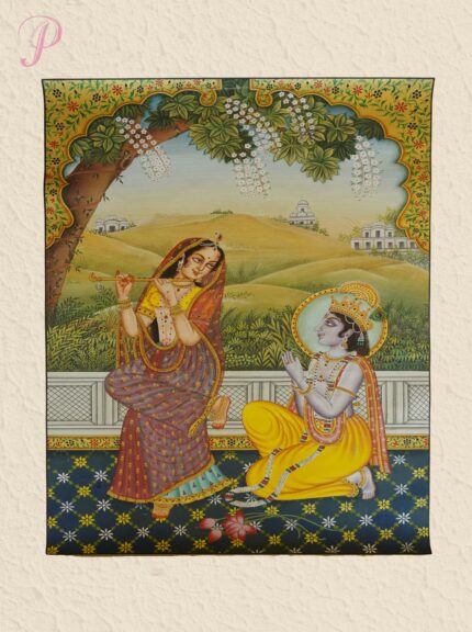 Handmade Pichwai Painting – Krishna Enchanted by Radha's Divine Melody