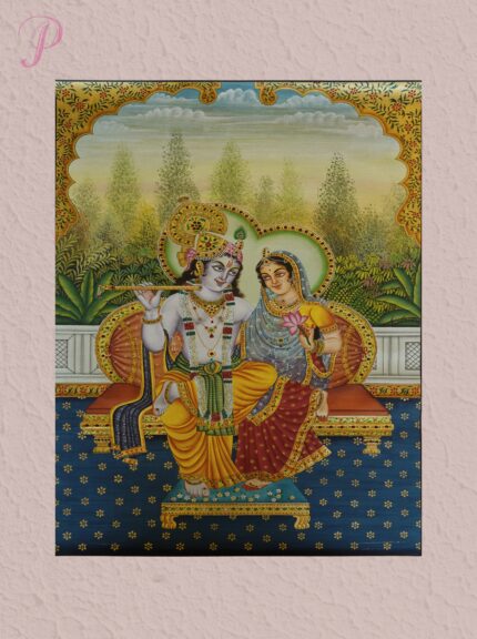 Handmade Pichwai Painting – Krishna Jhulan Leela (Swing Festival) Under the Moonlit Sky