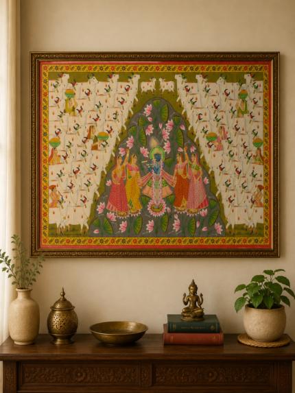 Handmade Pichwai Painting – Shrinathji with Gopis & Sacred Cows
