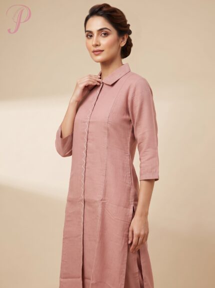 Blush Pink Cotton Blend Straight Kurta Pant Set for Women