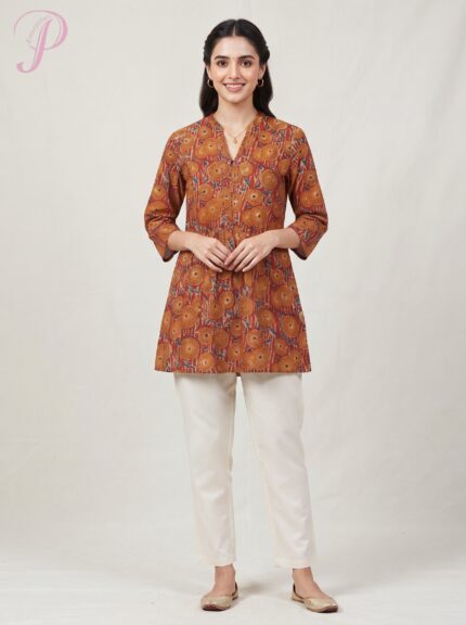 Women's Rust Floral Printed Peplum Kurti