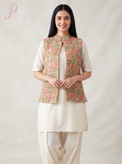 Women's Reversible Quilted Cotton Sleeveless Jacket (Koti)