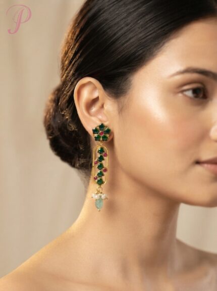 Floral Kundan Drop Earrings for Women