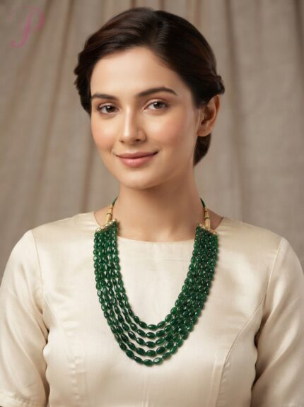 Handcrafted Green Beaded Layered Necklace for Women