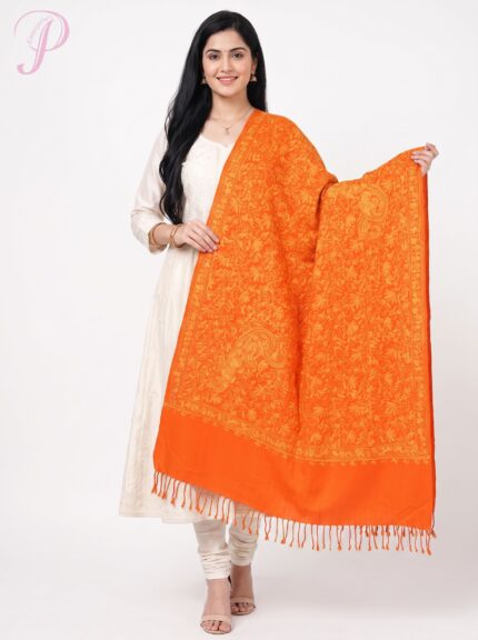 Hand Embroidery Shawl Orange Colour