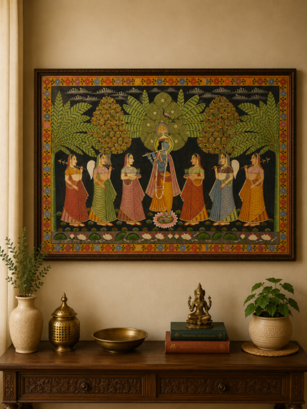 Handmade Pichwai Painting – Krishna Returning with Sacred Cows (Gau Charan Leela)