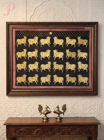 Hand-made Golden Cow Pichwai Painting