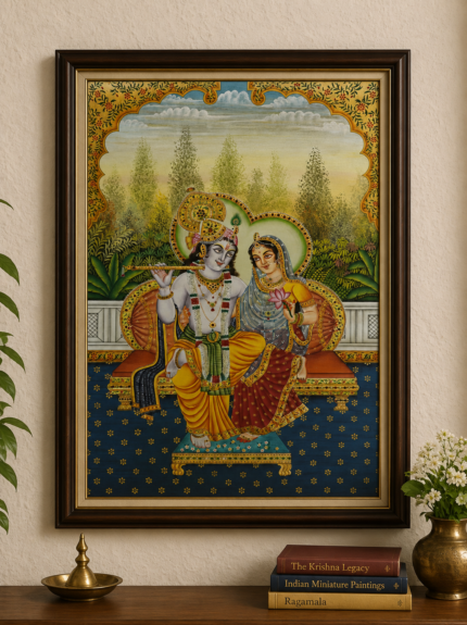Handmade Pichwai Painting – Krishna Jhulan Leela (Swing Festival) Under the Moonlit Sky