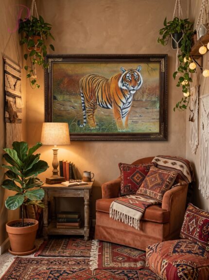 Epic Royal Bengal Tiger Hand-made Cotton Canvas Painting