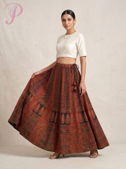 Ajrakh Print Skirt on Gajji Silk Fabric