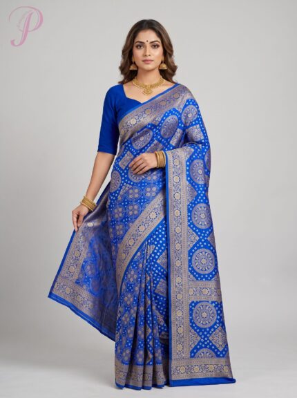 Royal Blue Banarasi Bandhej Silk Saree with Zari Work