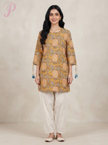 Women's Mustard Pineapple Print Cotton Tunic
