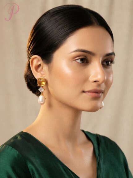 Gold-Tone Pearl Drop Statement Earrings for Women