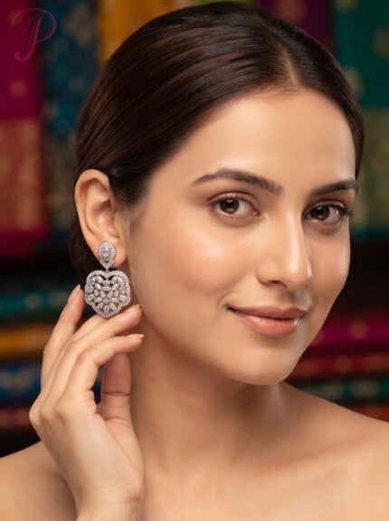 Floral Cubic Zirconia Statement Drop Earrings for Women