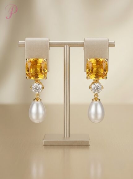 Aurelia Citrine Pearl Drop Earrings