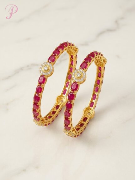 Ruby Royale Embellished Gold Bangles