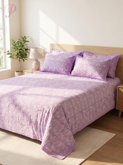 Lavender Floral Printed Bedsheet & Pillow Cover Set