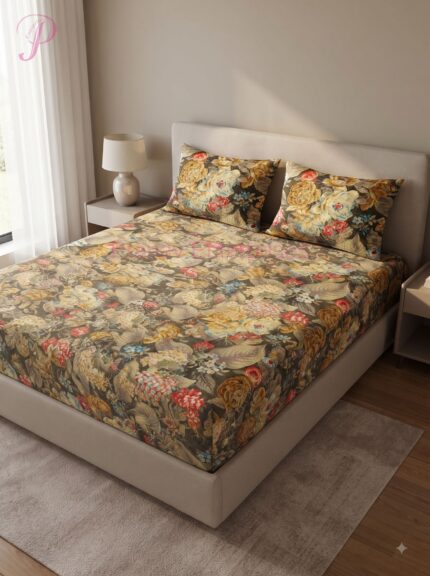 Vintage Floral Printed Bedsheet & Pillow Cover Set